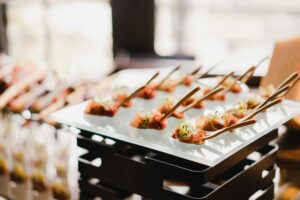 Catering banquet table at the reception.